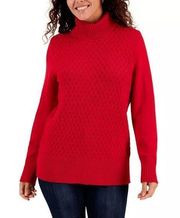 KAREN SCOTT Women's Cable-Knit Turtleneck Cotton Sweater red