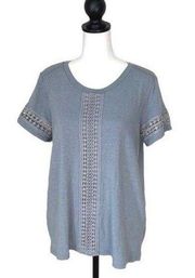 Hem & Thread Womens Embroidered Top Eyelet Short Sleeve Shirt Blue Size Small