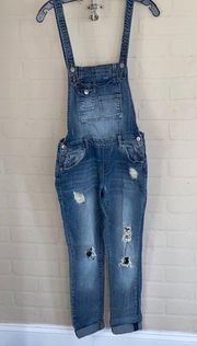 Overalls almost famous distressed coveralls skinny stretch adjustable