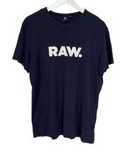 G Star Raw T-Shirt Mens Size L Logo Spell Out Short Sleeve Crew Neck Navy Blue