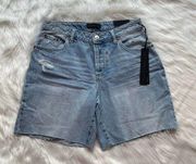 NWT House of Harlow 1960 High Rise Mom Bermuda Denim Shorts Button Fly Size 25