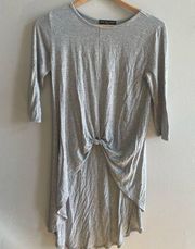 Kim & Cami Top High Low Front Knot Scoop Neck 3/4 Sleeve Tunic Gray Small