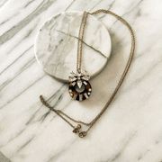 Ann Taylor Necklace Clear Crystal Tortoise Acrylic Dark Gold Pendant