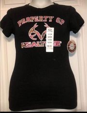 Realtree Sz S Ladies Black Pink Camo Logo Tee NEW NWT