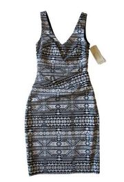 NWT Nicole Miller Artelier Metallic Tribal Jacquard Tucked Waist Sheath Dress 0