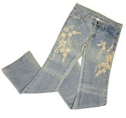 Vintage Y2K Venus USA Size 3 Beaded Embroidered Flare Jeans Button Fly Mid Rise