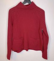Club Monaco Red Cashmere Turtleneck Ribbed Sweater with Pockets Size S