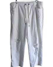 Aerie Denim Distressed Joggers White Elastic Drawstring Waist medium