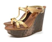 ELIZABETH & JAMES leather platform wedge sandals, size 7.5