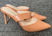 NEW Lulus Faire Pointed-Toe Mules Tan Faux Leather Pointed Heels Women’s Size 10