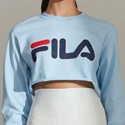 Colette Light Pastel Blue Long Sleeve Cutoff Crop Logo T-Shirt Medium M