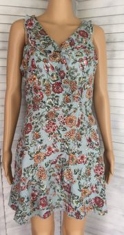 Turquoise Floral Dress, Size 3/4