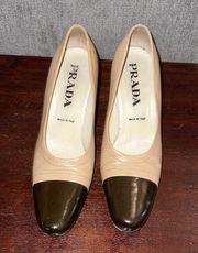 Vintage Prada Nude Cap Toe Heel Patent Leather Pumps