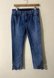 Soft Surroundings Jeans Womens Size 4P Stretch Straight Floral Embroidery Denim