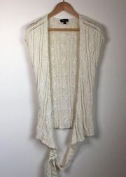 Bebe Metallic Chunky Sweater Cardigan Winter White Tie Front Womens Size S