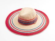 ZARA Tan Orange Blue Red Striped Woven Straw Beach Hat