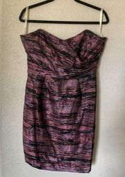 Shoshanna coctail Pink & black mettalic strapless  midi mini fit Dress 10