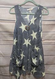 Navy Cream Star Beach Boho Women's Swim Cover Up Dress Size Medium