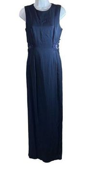 Vintage Jessica McClintock Blue Evening Dress with Sheer & Lace Side Cutouts 4
