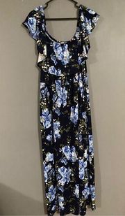 Nine Britton Blue Floral Ruffle Maxi Dress Size 2X