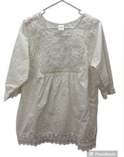 Vintage White Blair 100% Cotton Floral Lace Bohemian Tunic Size Medium