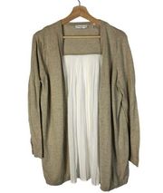 Sandro Paris Beige Knit White Pleated Back Cardigan Sweater 2/M