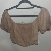 L.A. Corsette Suede Nude Short Sleeved Crop Top