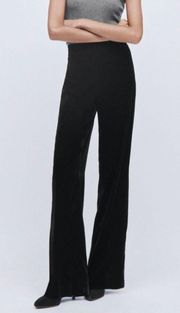 ZARA velvet Velour Trouser Wide leg Flare Pants Black XS