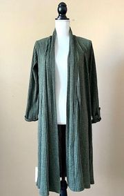 SIMPLICITY | Green Ribbed Roll Tab Knit Sweater Cardigan Sz L