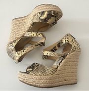 Jimmy Choo Womens Phoenix Leather Snakeskin Wedge Espadrille Sandal Size EU 37