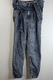 Sezane Womens Straight Leg Belted Jeans EU 36 High Rise Acid Wash Gray