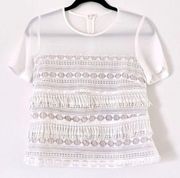 Greylin Fringe Blouse Top XS Xsmall White Ivory Anthropologie Knit Boho Lace NWT