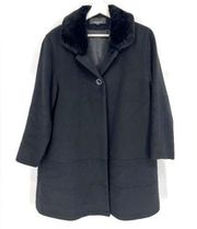 Jones New York Collection Angora Wool Fur Collar Coat Black 10