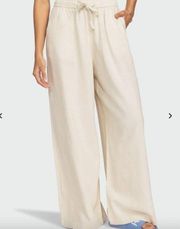 ROXY Wide Leg Ivory Linen Pants in Size Large Lekeitio Break Mid Pants