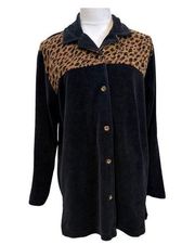 Jason Maxwell Black and Animal Print Velour Tunic Size M