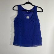 Harve Bernard Blue Ruffle Scoop Neck Tank Size Medium NWT