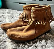 Womens  Moccasin Fringe Suede Booties