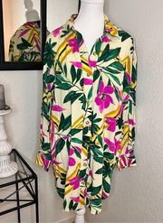 DRESS FORUM Tropical Floral Button‎ Down Dress Long Sleeve Sz M