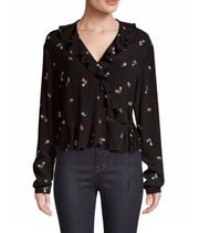 Simone Kyoto Black floral Long Sleeve Blouse Top