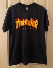 Orange Flames Black T-Shirt Size Medium Short Sleeve