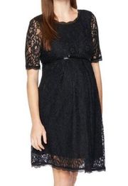 NWT motherhood black lace belted dress