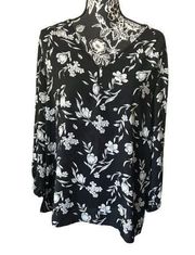 Adrienne Vittadini floral long sleeve blouse top shirt large