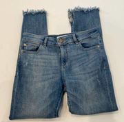 DL1961 Mara Instasculpt Straight Ankle Denim Blue Jeans Fringe Hem EUC Sz 25