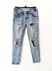 Light Stone Washed Heavily Distressed Skinny Jeans