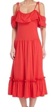 Rebecca Minkoff‎ Mojave Dress Lipstick Red Off The Shoulder Ruffled Dress ( M )