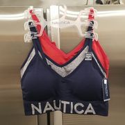 💕NAUTICA💕 Logo Bralettes (3 Pack) Blue Gray Red Large L NWT