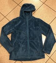 Marmot Teddy Bear Fleece Plush Hooded Full Zip Jacket in Blue Size Large