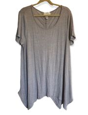 Gray Ribbed Asymmetrical Short Sleeve Tunic Blouse Plus Size 2X