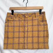 BDG Urban Outfitters Yellow Plaid Corduroy High Waisted A-line Mini Skirt size 4