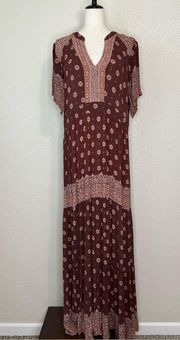 Knox Rose Boho Mixed Print Gauzy Maxi Dress